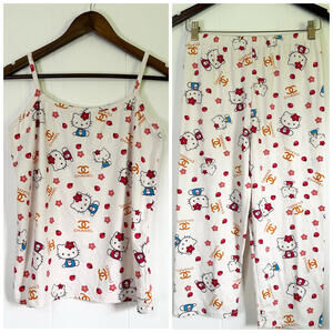 Hello Kitty Floral 2 Piece Lounge Casual Pajama Set Women's Medium